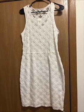 Banana Republic White Lace Midi Sheath Dress bridal shower or bachelorette